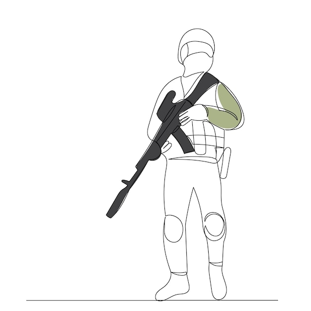 hombre militar con arma dibujo de línea de dibujo vector