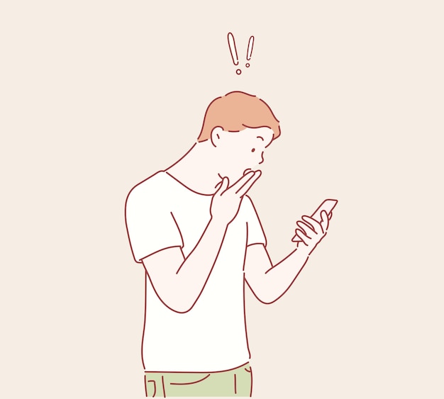 Un hombre mira su teléfono con un signo de interrogación en la cara.