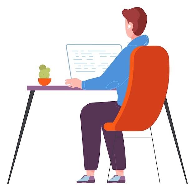 Hombre mirando el código en la pantalla de la computadora Programador trabajando