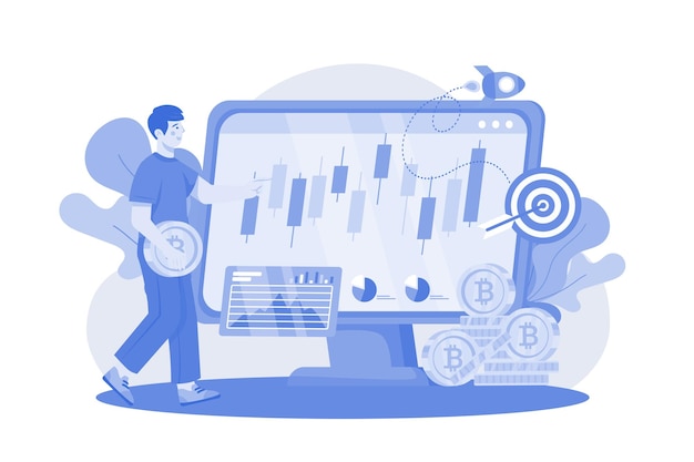 Hombre mirando el escritorio de negociación de criptomonedas