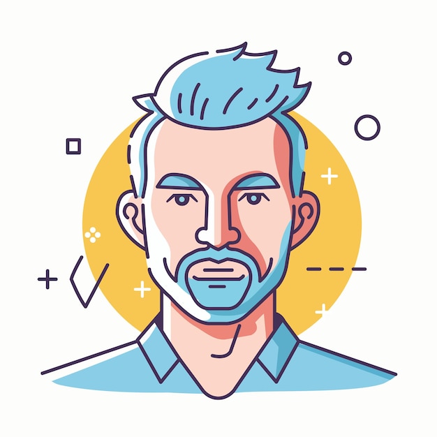 Vector hombre de moda con cabello azul y barba un diseño único y memorable