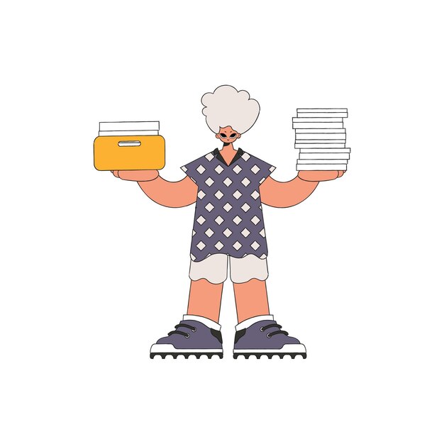 El hombre de moda tiene montones de documentos en sus manos
