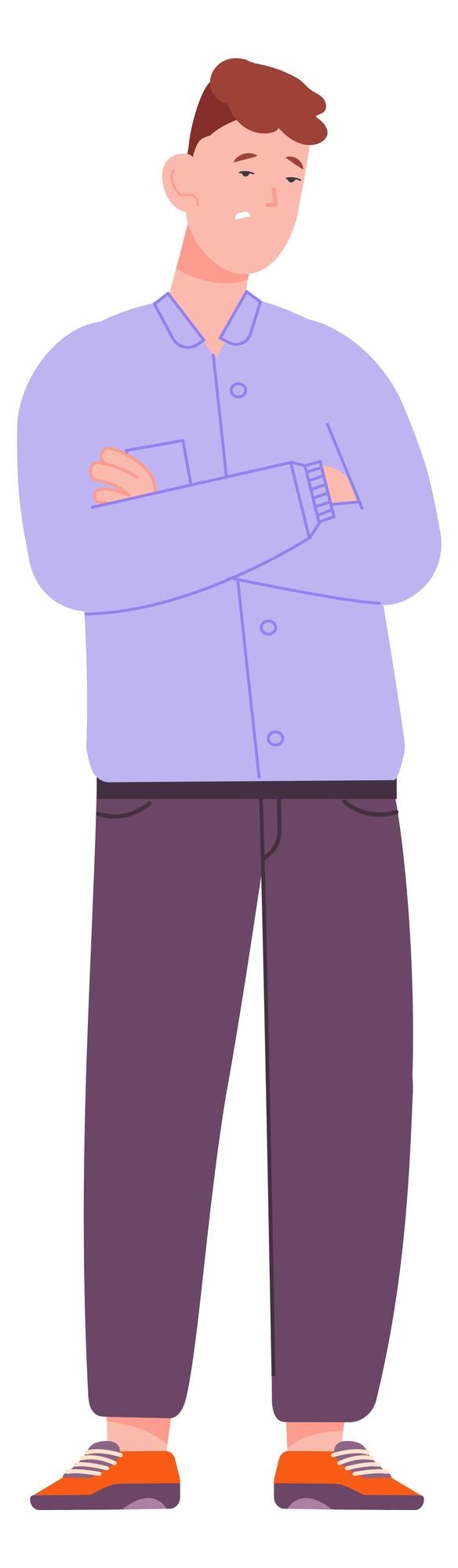 Vector hombre molesto con los brazos cruzados persona decepcionada de pie