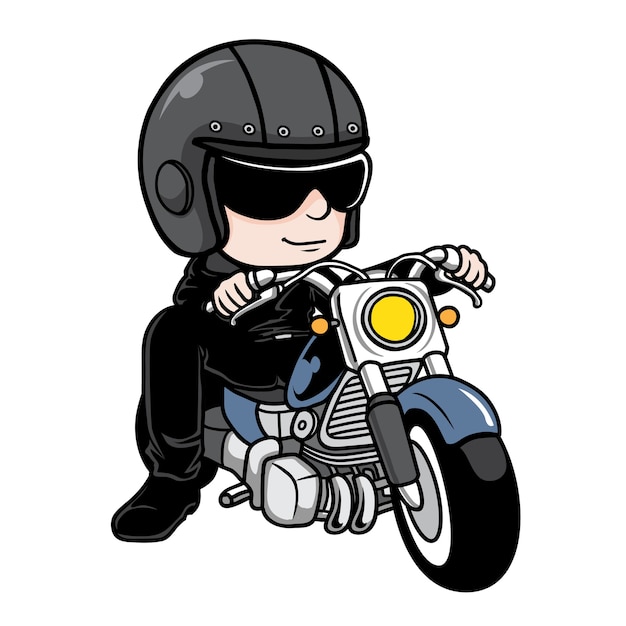 Hombre monta una caricatura de motocicleta