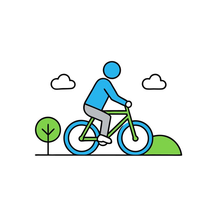 un hombre montando una bicicleta con una camisa azul