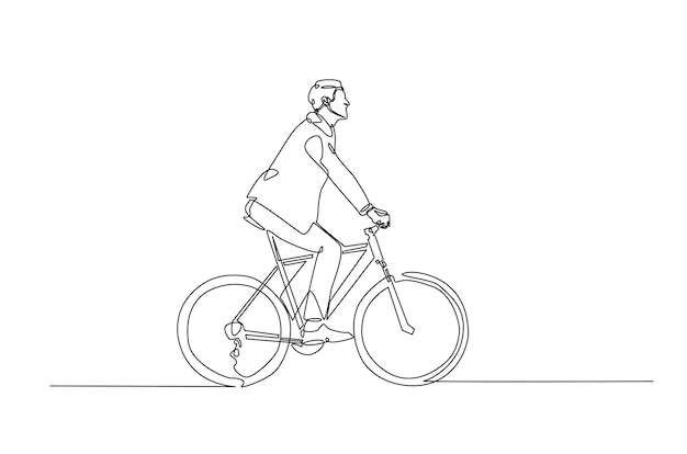 Hombre montando en bicicleta dibujo continuo de una línea