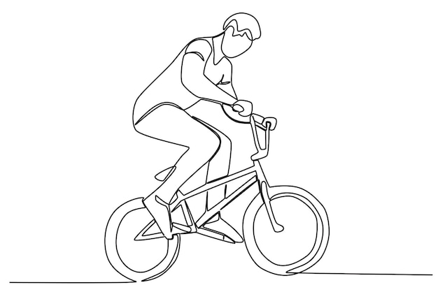 Un hombre montando una bicicleta pequeña Dibujo en línea del día mundial de la bicicleta