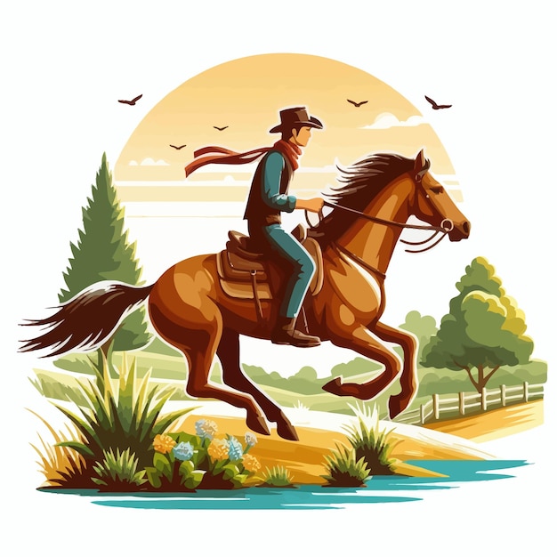 Vector un hombre montando un caballo con un sombrero de vaquero