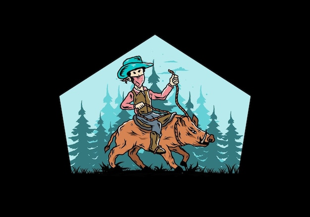 Hombre montando una ilustración de jabalí