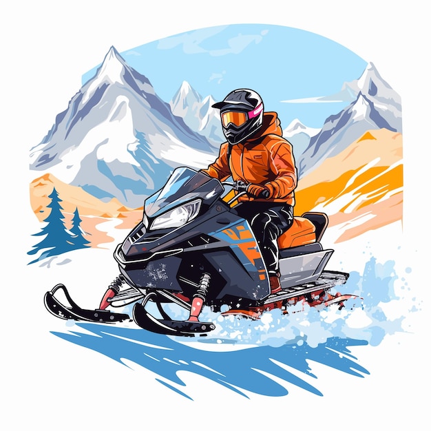 Vector hombre montando una ilustración de moto de nieve