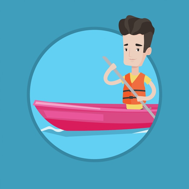 Hombre montando en kayak ilustración vectorial.