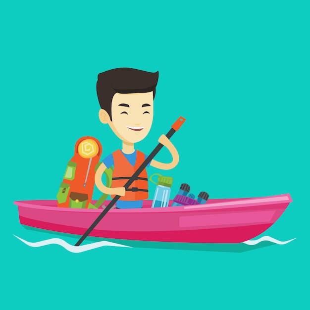 Hombre montando en kayak ilustración.