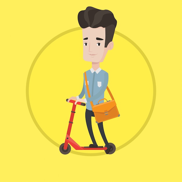 Hombre montando kick scooter ilustración vectorial.