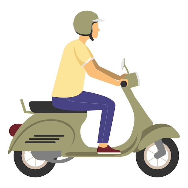un hombre montando un scooter verde con un casco