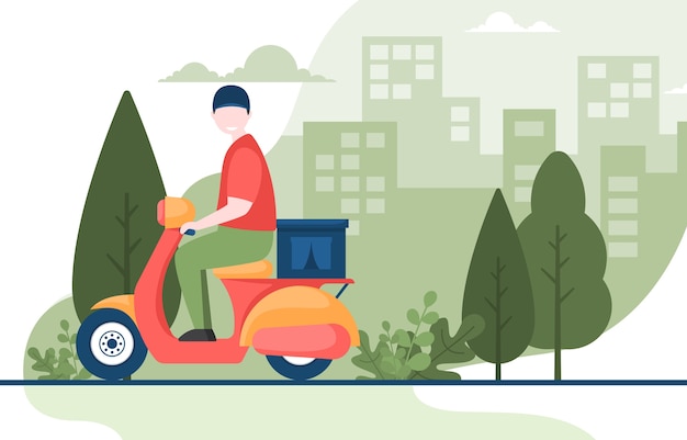 Hombre Montar Scooter Motocicleta Servicio Entrega Express Envío Alimentos