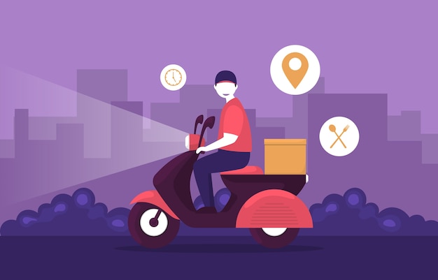 Hombre Montar Scooter Motocicleta Servicio Entrega Express Envío Alimentos
