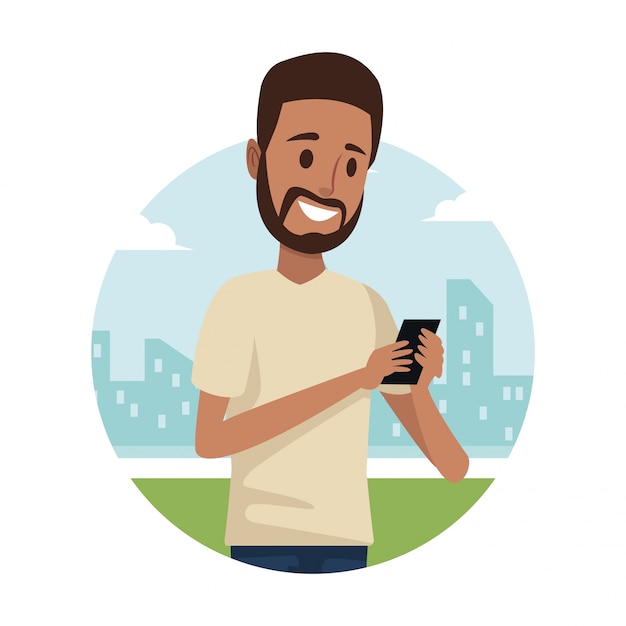 hombre morena con barba comunicación de red social