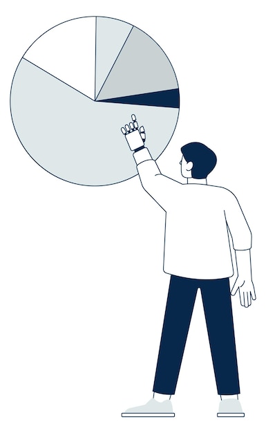 Hombre mostrando gráfico circular informe de estadísticas de datos