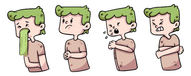 Hombre mostrando síntomas de coronavirus dibujo ilustración
