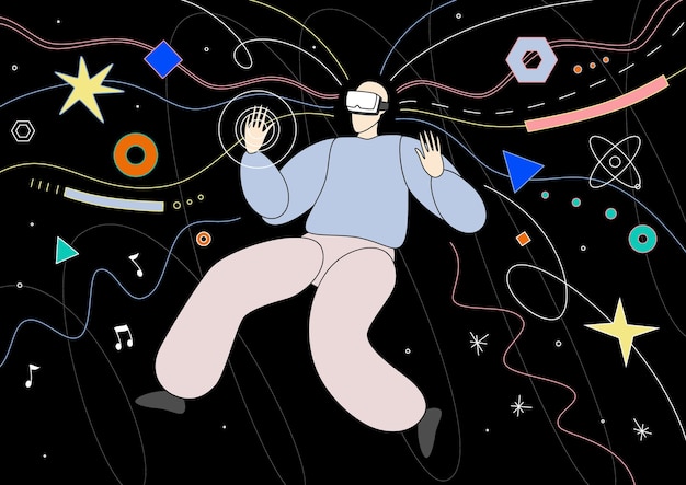 Un hombre moviendo objetos usando un auricular VR
