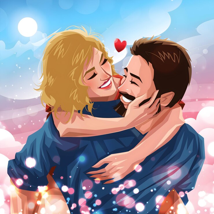 Vector un hombre y una mujer se abrazan y las palabras amor en la cara