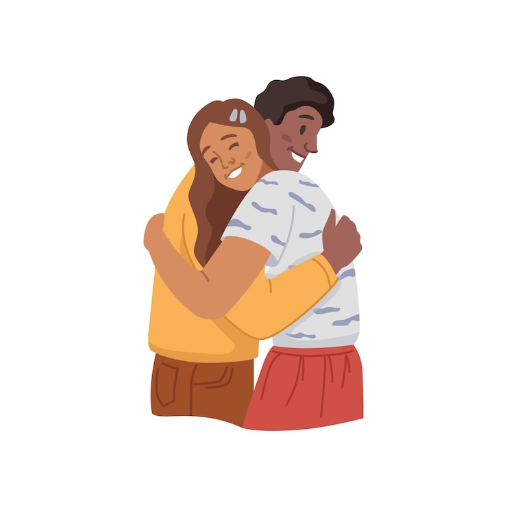 Vector hombre y mujer abrazando a amigos o familiares