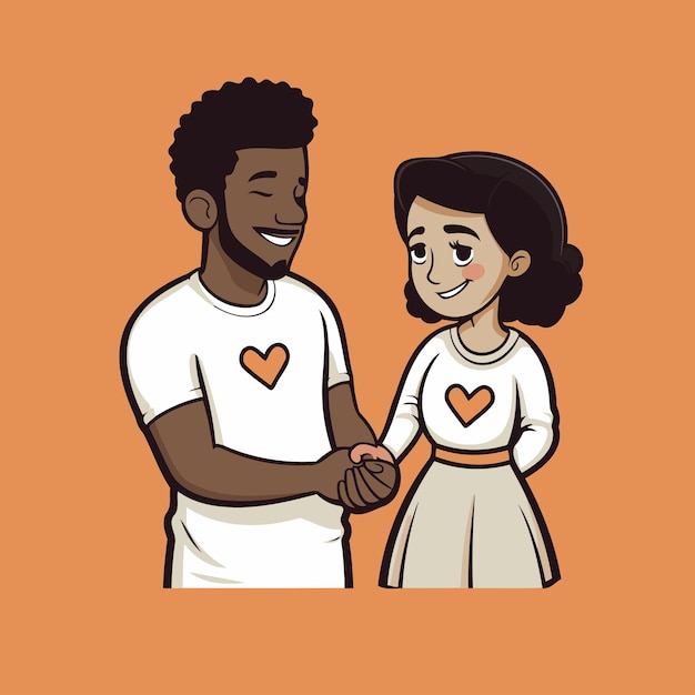 Hombre y mujer afroamericanos tomados de la mano Ilustración vectorial al estilo de dibujos animados