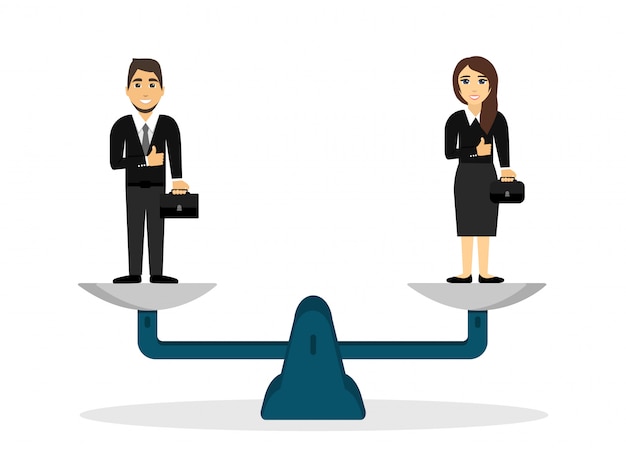 Hombre y mujer en la balanza. igualdad de género. ilustración. | Vector Premium Hombre y mujer en la balanza. igualdad de género. ilustración. | Vector Premium