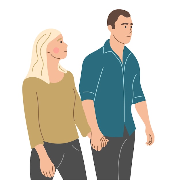 Vector un hombre y una mujer caminan de la mano ilustración de vector plano