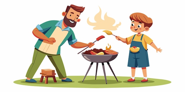 un hombre y una mujer cocinando comida en una parrilla