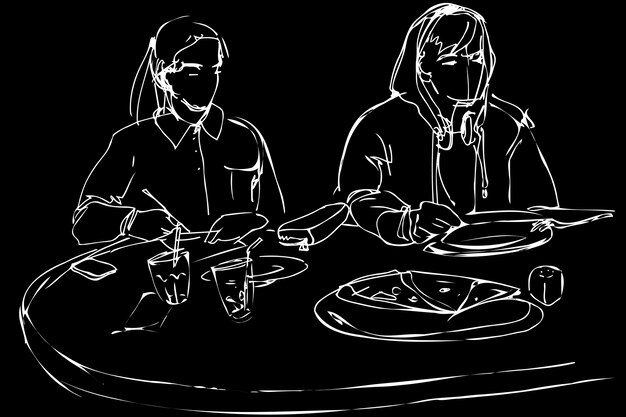 Hombre y mujer comiendo pizza en un café