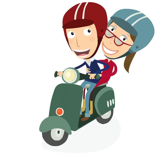 Vector hombre y mujer conduciendo un scooter ilustración vectorial