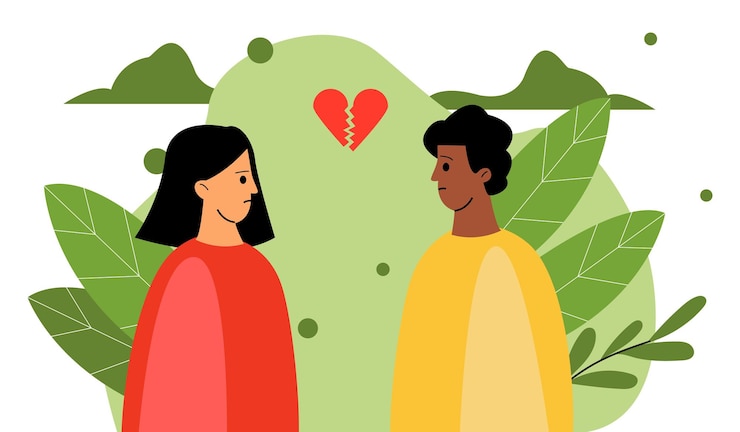 Vector un hombre y una mujer con el corazón roto broken love