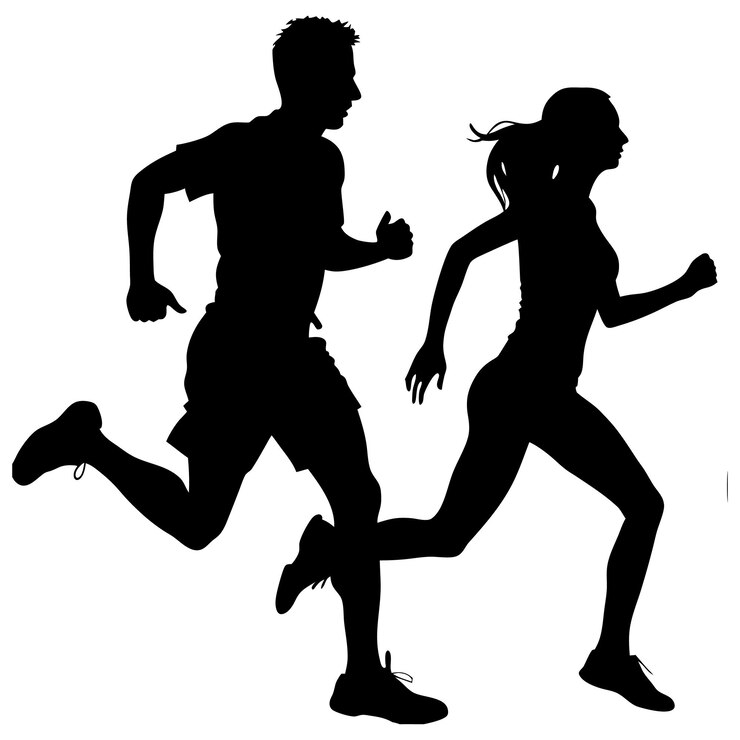Hombre y mujer corriendo silueta negra ilustración vectorial aislada pareja corriendo
