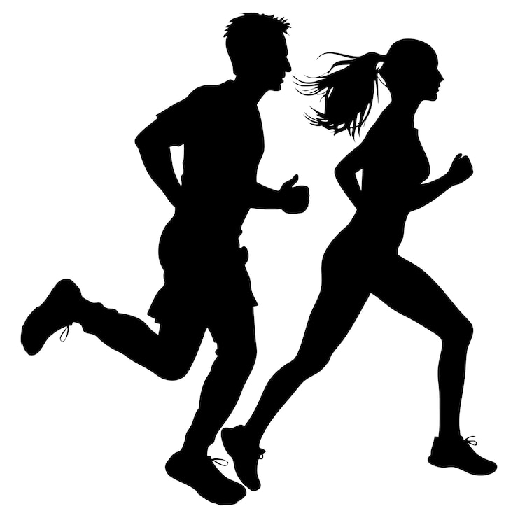 Hombre y mujer corriendo silueta negra ilustración vectorial aislada pareja corriendo