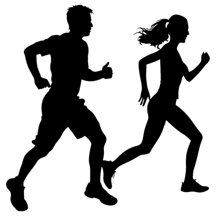 Hombre y mujer corriendo silueta negra ilustración vectorial aislada pareja corriendo