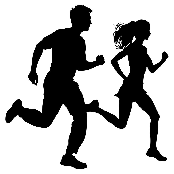 Hombre y mujer corriendo silueta negra ilustración vectorial aislada pareja corriendo
