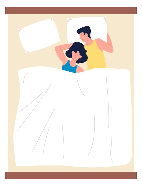 Vector hombre y mujer durmiendo en una cama. la pareja descansa aislada sobre un fondo blanco.