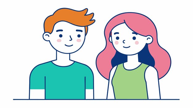 un hombre y una mujer se están mirando el uno al otro y la chica lleva una camisa verde y rosa