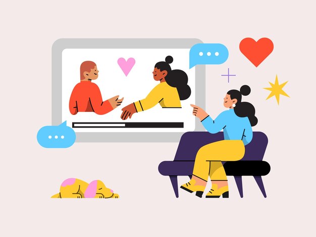 un hombre y una mujer están sentados frente a un monitor con una caricatura en él