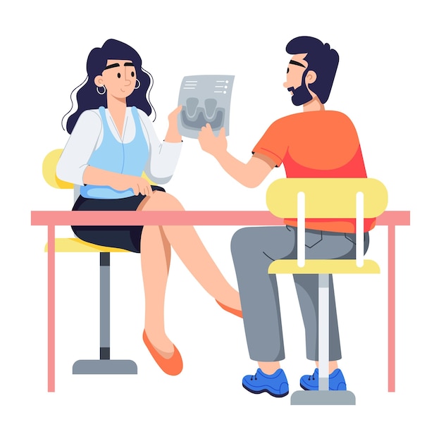 un hombre y una mujer están sentados en una mesa con un papel que dice "el hombre está leyendo"