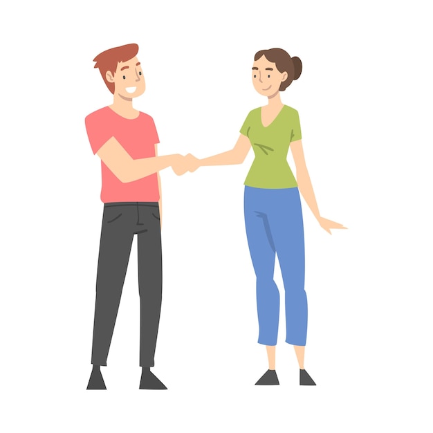 Hombre y mujer se estrechan la mano como un breve saludo o despedida Tradición Ilustración vectorial