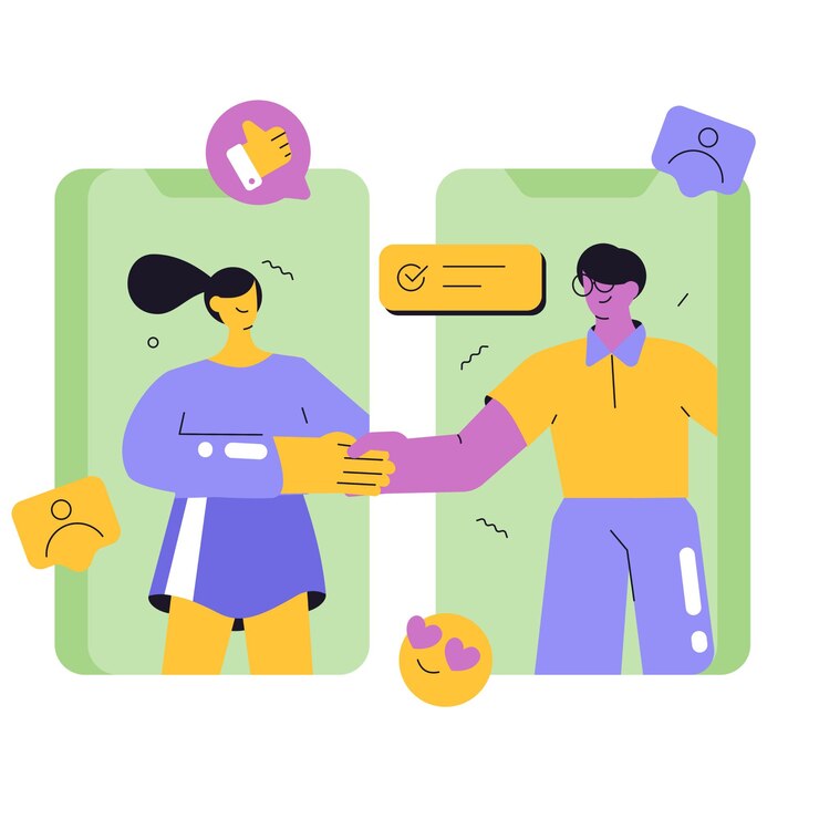 Vector un hombre y una mujer estrechando la mano de uno de ellos diciendo que no.
