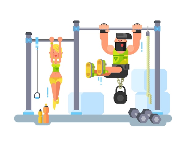 Vector hombre y mujer fitness