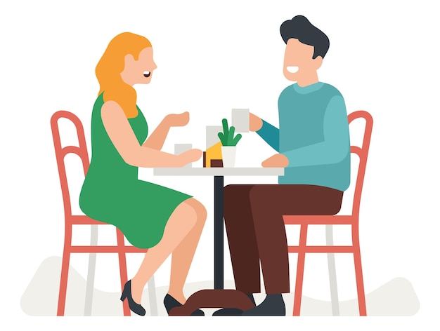 Hombre y mujer hablando en café Gente feliz en cita