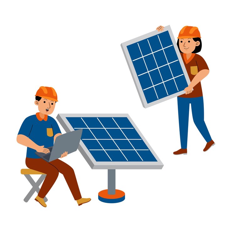 Vector hombre y mujer ingeniero solar profesión