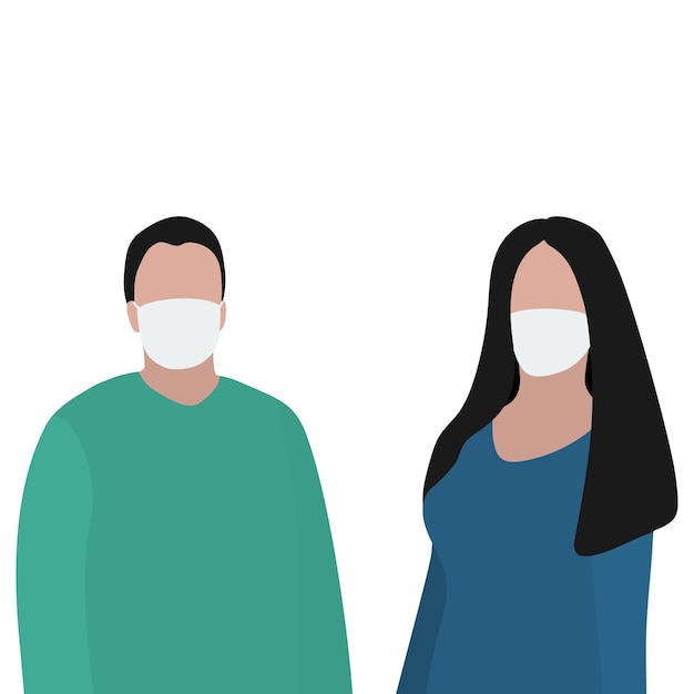 Hombre y mujer con una máscara protectora contra virus Moda ilustración de moda diseño plano Pandemia