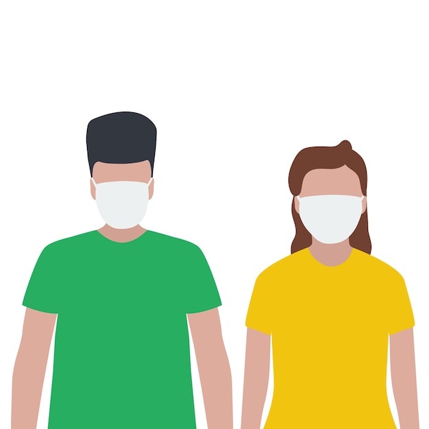 Vector hombre y mujer con una máscara protectora contra virus moda ilustración de moda diseño plano pandemia