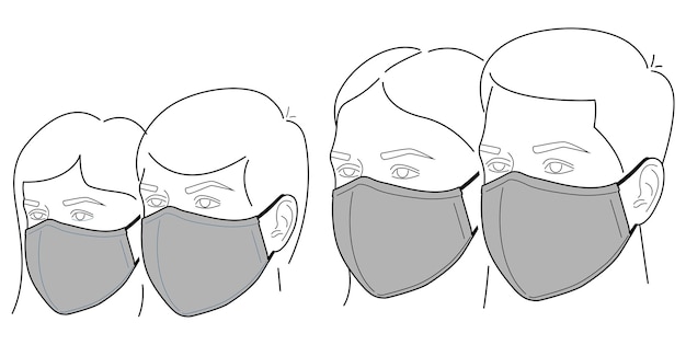 Hombre y mujer con mascarilla. Usando una máscara. ilustración vectorial