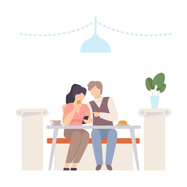 Vector hombre con una mujer en una mesa en un café ilustración vectorial